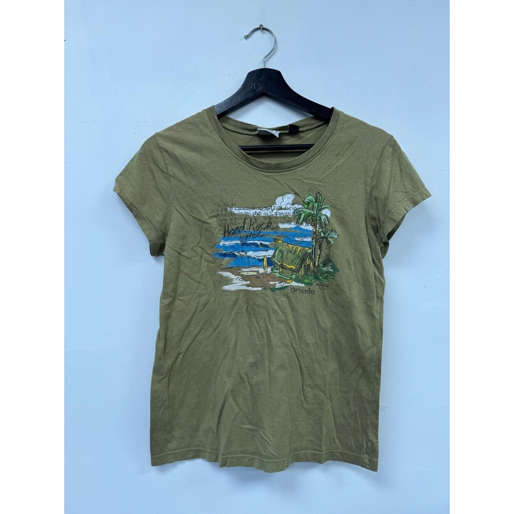Hard Rock Hotel Orlando Shirt Womens‎ Small Olive Green Graphic Tee T-Shirt